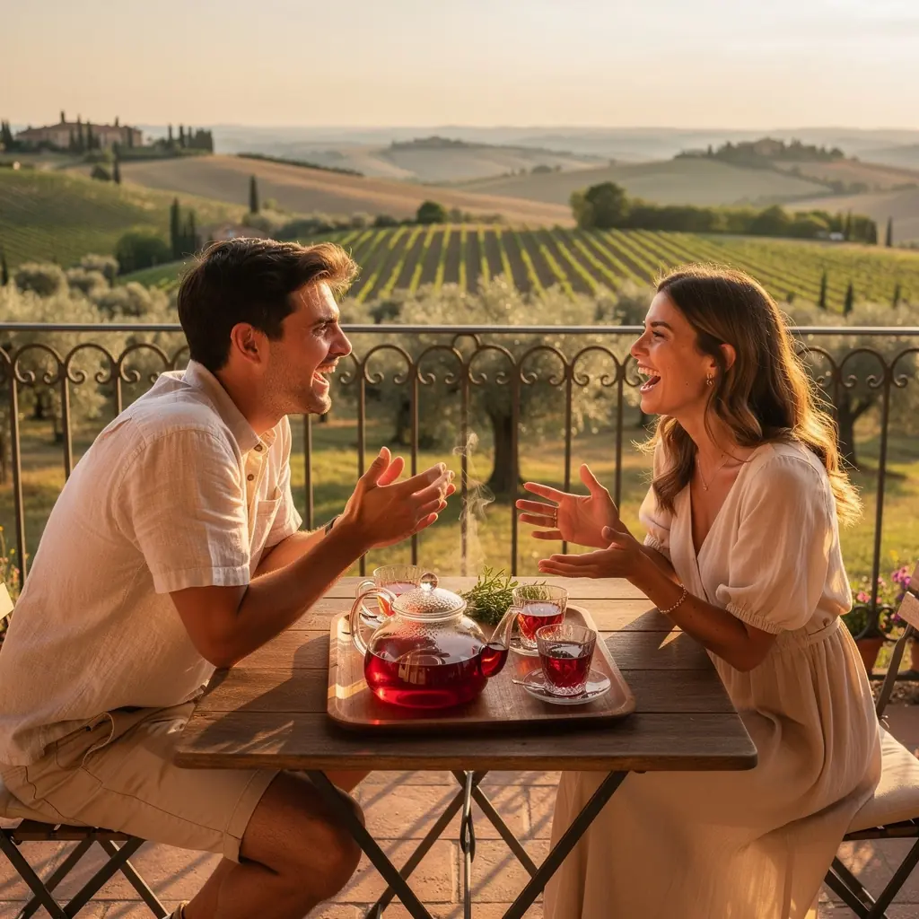 Utensili da cucina per preparare tè, accompagnati da un libro di ricette.