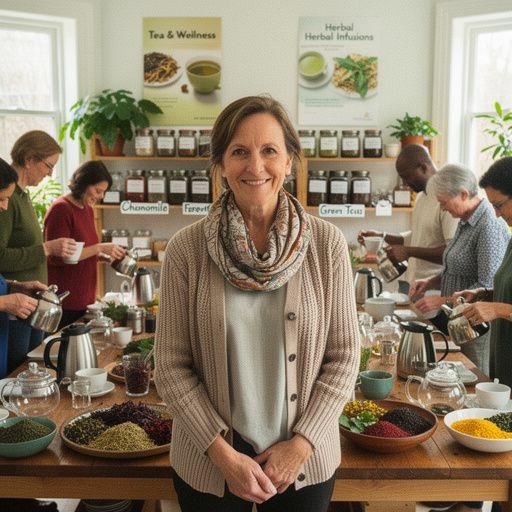 Una persona che versa tè in una tazza con un sorriso, mentre si rilassa.